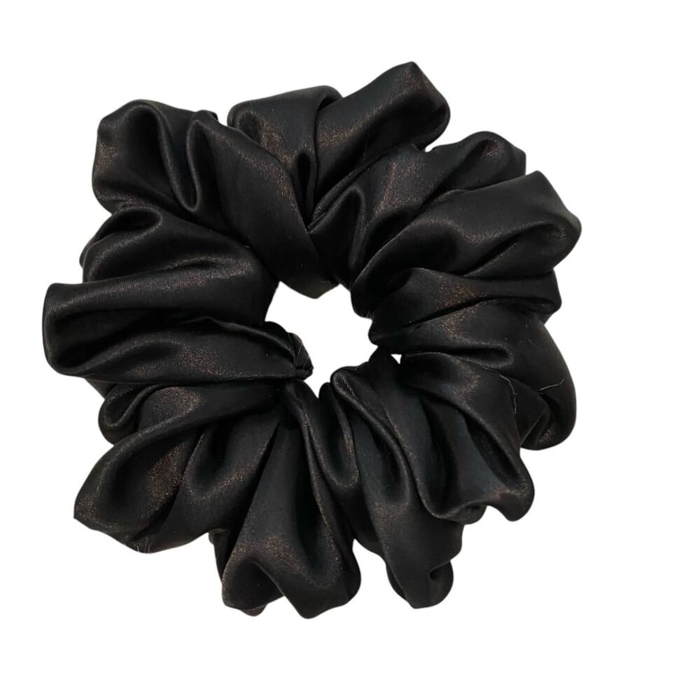 Women's Satin Hair Scrunchie. Black. Medium. Resort Wear. Special Occasion.